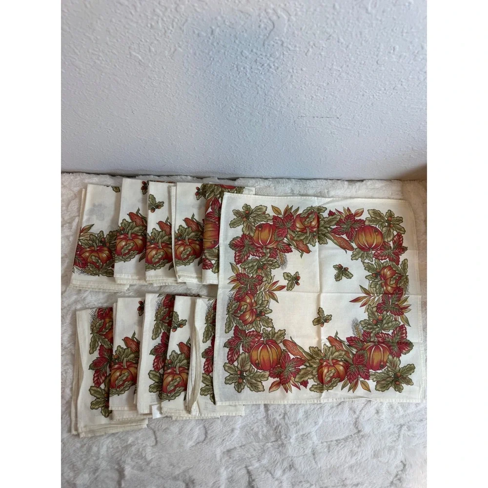 W.C. Designs Vintage Fall Harvest Pumpkin Cotton Cloth Napkins Set of 10 Brazil